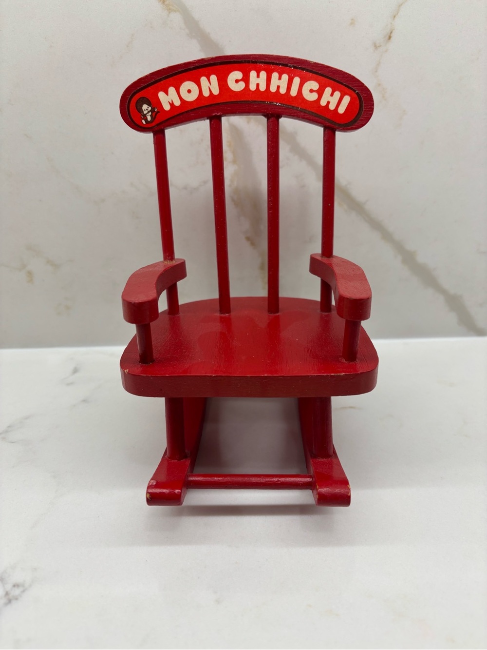 Vintage Monchhichi Wooden Red Miniature Rocking Chair 1980s